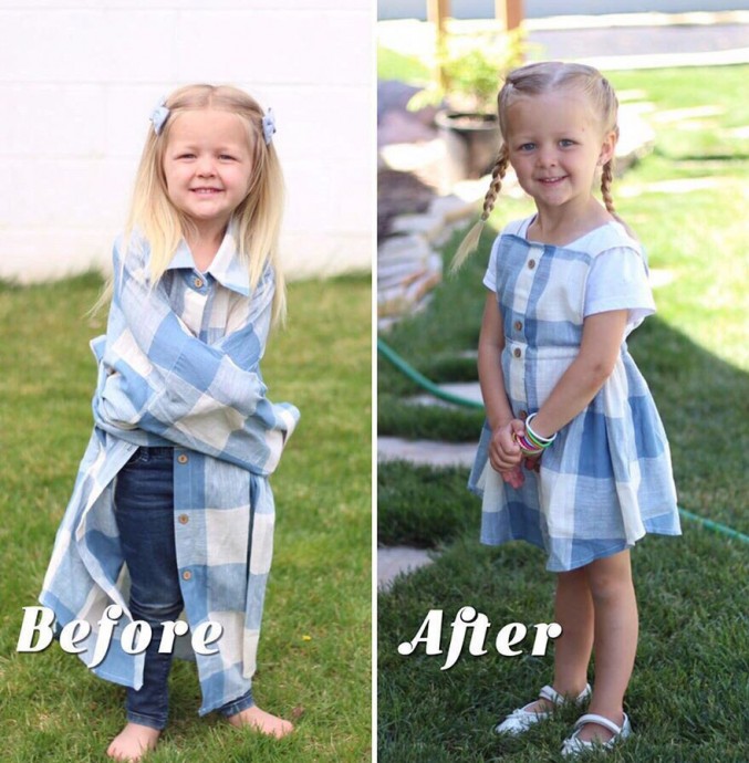 This Mom Turns Her Husband’s Old Shirts into Adorable Outfits for Her Daughters