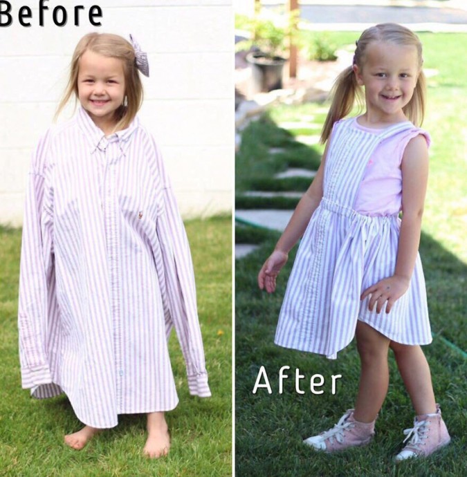 This Mom Turns Her Husband’s Old Shirts into Adorable Outfits for Her Daughters