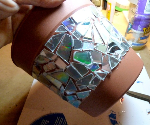 Recycled CD Mosaic Flower Pot Recycled CD Mosaic Flower Pot