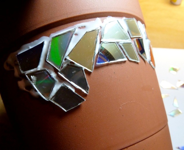 Recycled CD Mosaic Flower Pot Recycled CD Mosaic Flower Pot