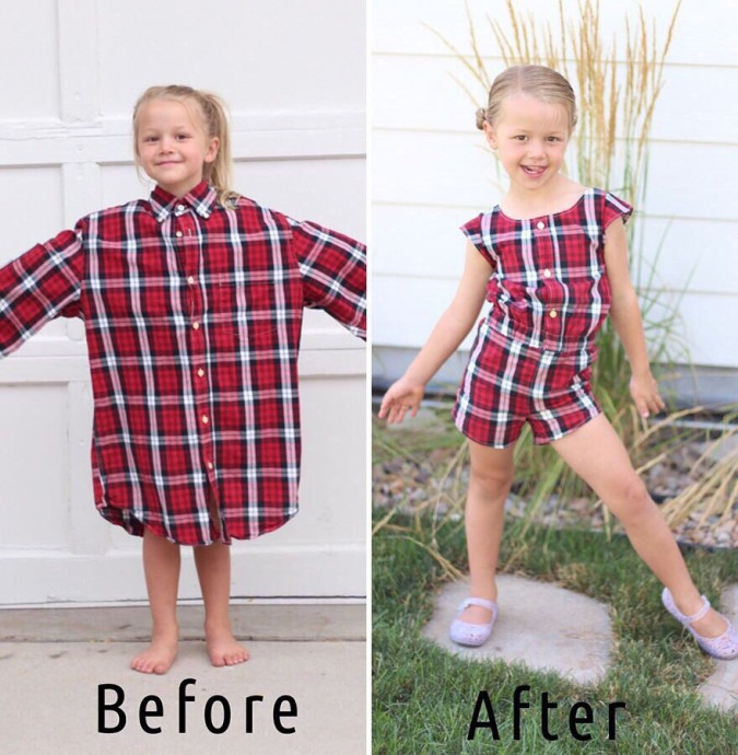 This Mom Turns Her Husband’s Old Shirts into Adorable Outfits for Her Daughters