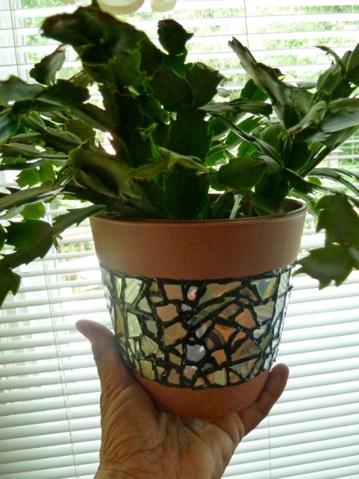 Recycled CD Mosaic Flower Pot