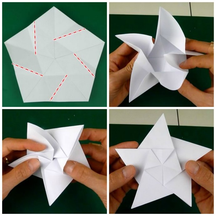 Folding 5 Pointed Origami Star Christmas Ornaments