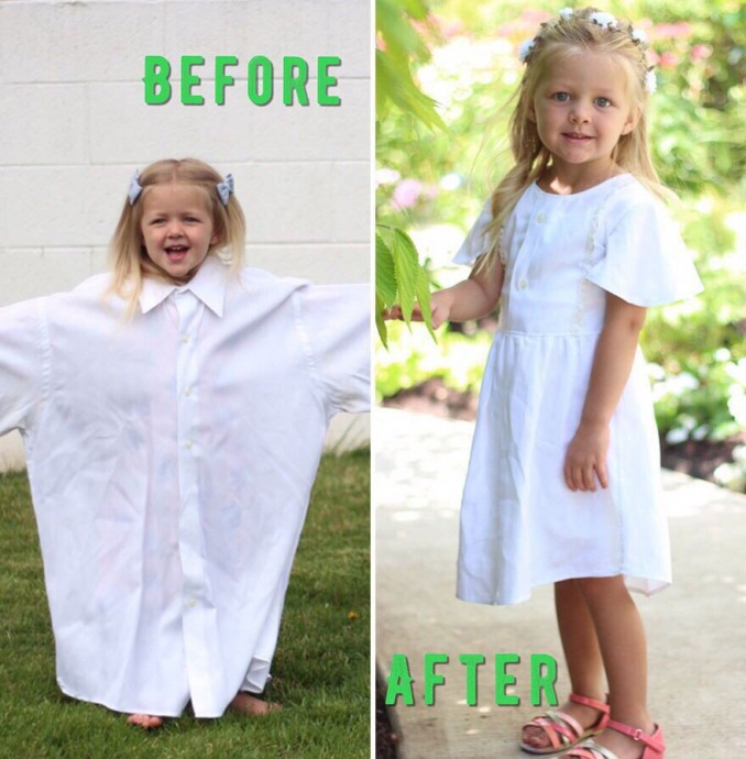 This Mom Turns Her Husband’s Old Shirts into Adorable Outfits for Her Daughters