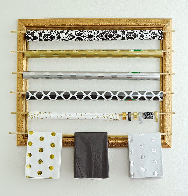 DIY Picture Frame Gift Wrap Organizer