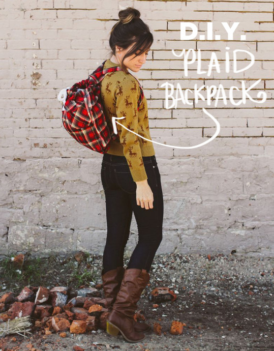 Upcycled Plaid Shirt Backpack