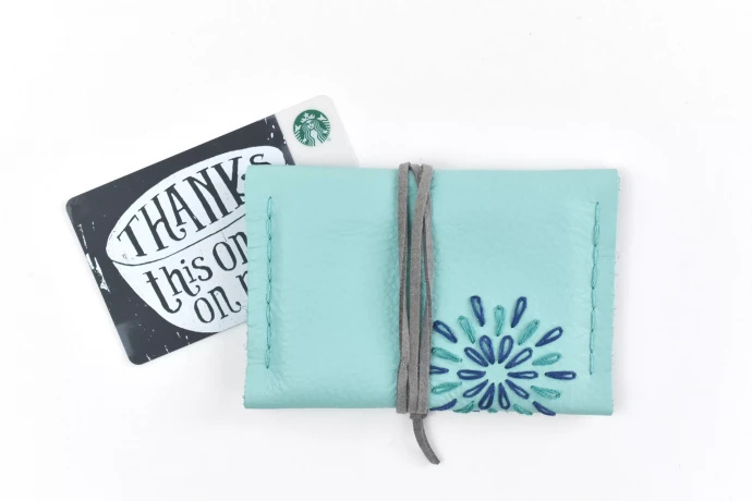 Embroidered Leather Gift Card Holder