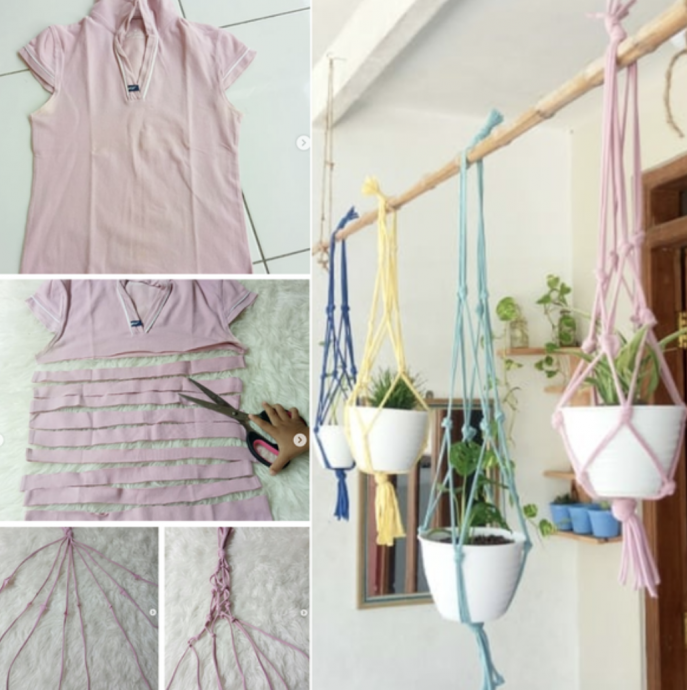 A Hanging Planter From An Old T-Shirt!