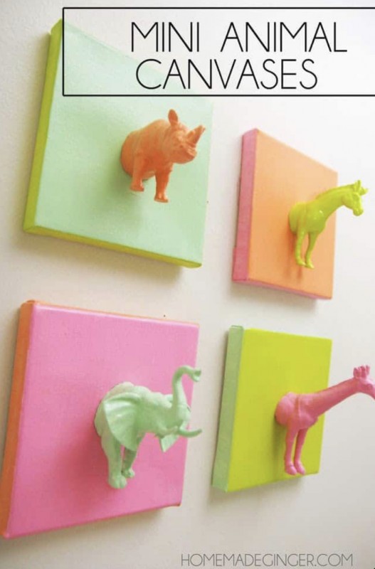DIY Canvas Art with Plastic Animals — All Craft Ideas