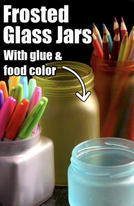 Frosted Glass Jars with Glue and Food Coloring — All Craft Ideas