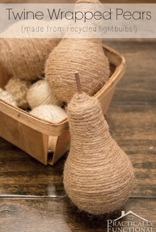 How To Recycle Lightbulbs Into Twine Wrapped Pears — All Craft Ideas